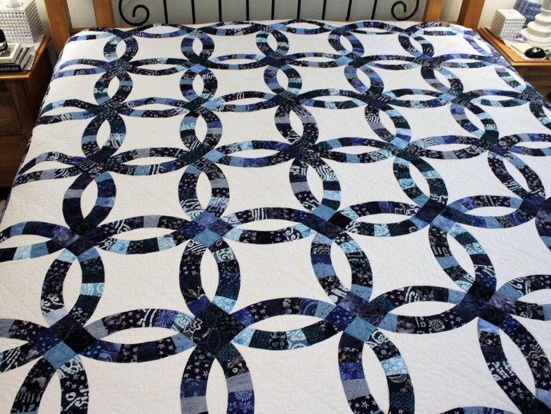 Double Wedding Ring quilt Indigo blue quilt wedding quilt Etsy