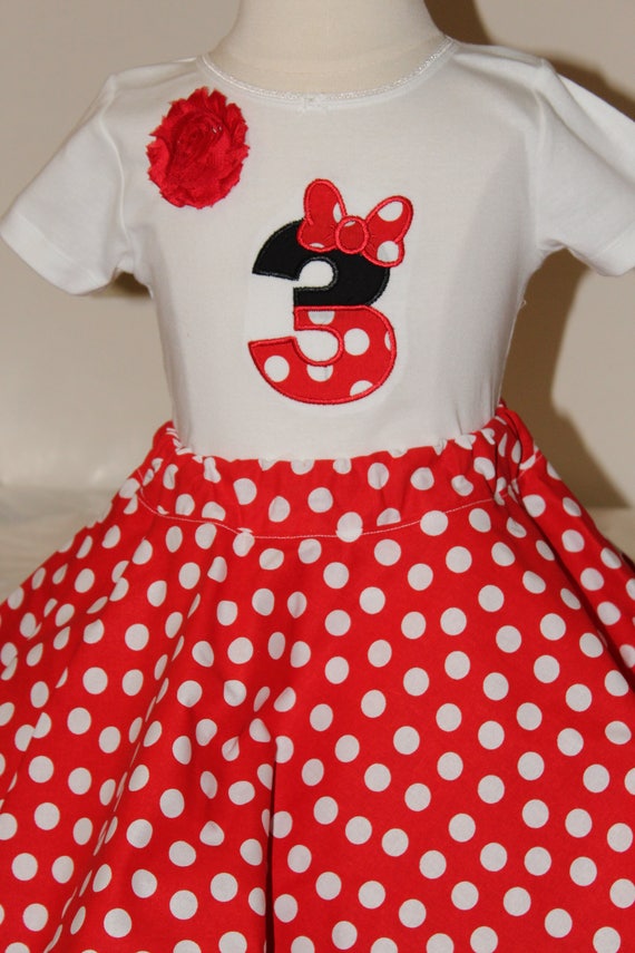 Girl 3rd Birthday Outfit Red And White Polka Dot Skirt Girls Etsy