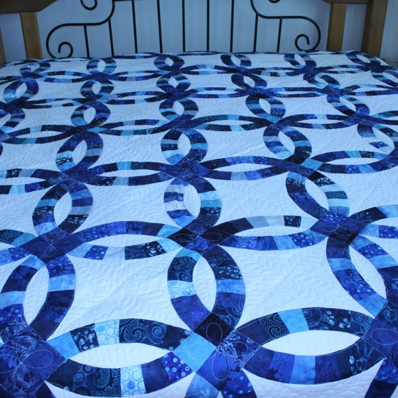 Double Wedding Ring Quilt Indigo Blue Quilt Wedding Quilt Etsy