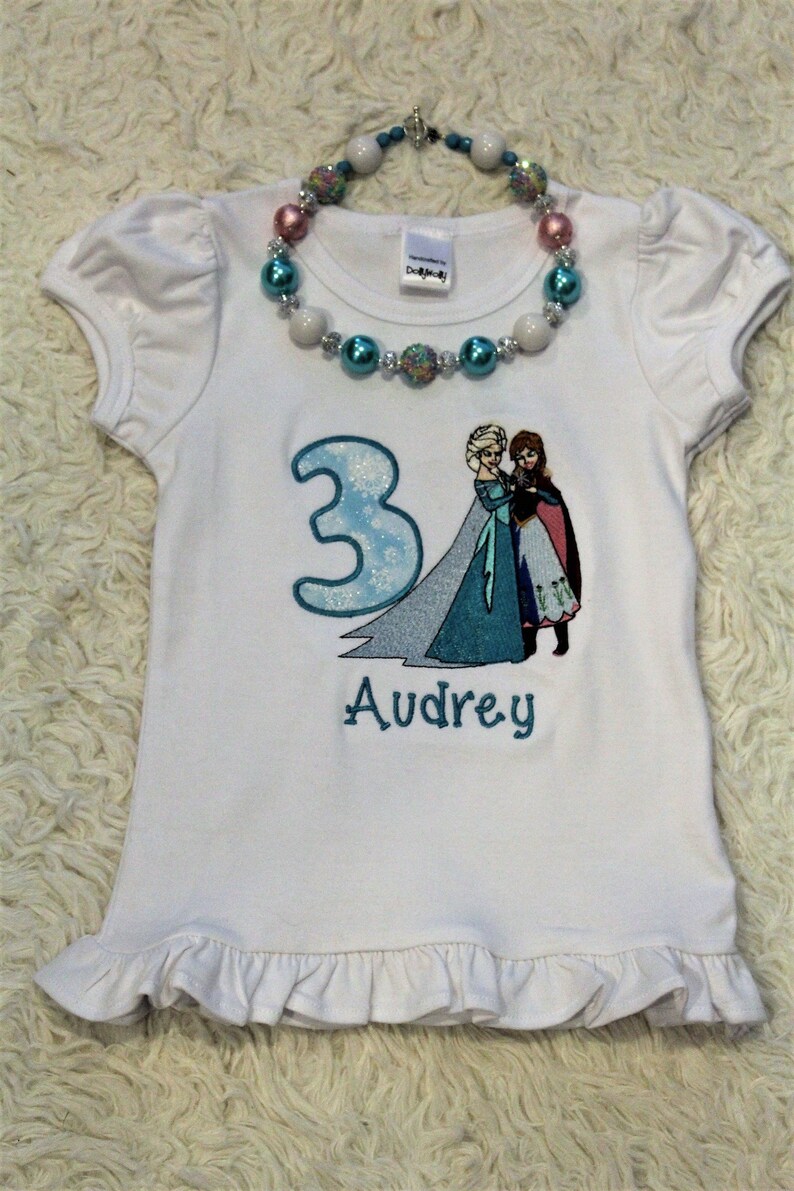 Frozen necklace Anna and Elsa birthday shirt Frozen inspired 3rd birthday shirt personalized girl third birthday Frozen party