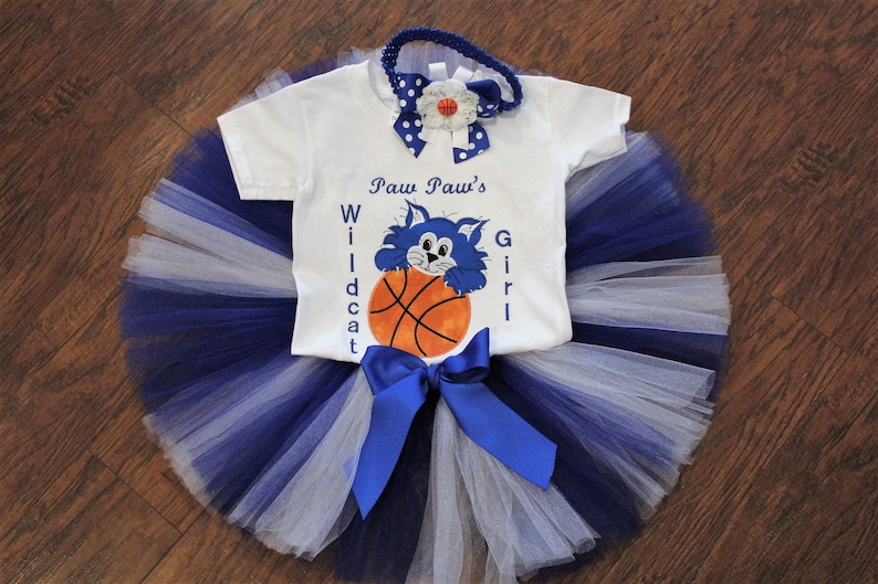Paw Paw Wildcat outfit blue and white tutu basketball bodysuit mommy/'s Daddy/'s baby shower gift Kentucky Wildcats baby girl outfit