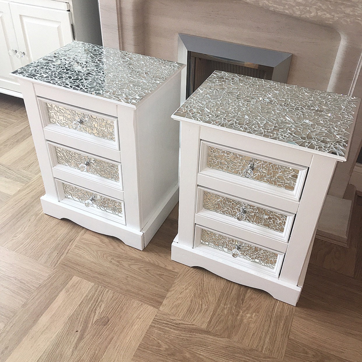 Bespoke mosaic mirrored bedside tables Etsy