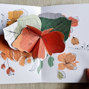 Flower pop-up card, hand drawn style, printable pop-up card template, paper craft activity, summer birthday card, paper handmade gift