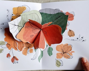 Modèle de carte pop-up fleur dessinée à la main : créations artisanales en papier imprimable (téléchargement numérique)