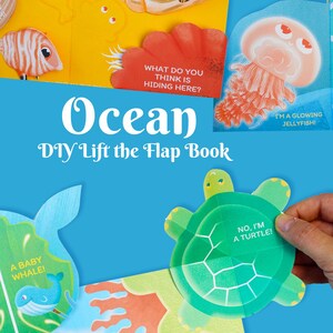 Livre de bricolage Ocean Peek-a-Boo pour les enfants et les familles, livre interactif à soulever le rabat, modèle imprimable, apprenez les animaux de l'océan et de la mer pour les enfants