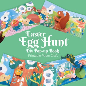 Livre pop-up imprimable de Pâques pour enfants, livre pop-up DIY chasse aux œufs, kit d'artisanat en papier pour enfants, livre pop-up facile à fabriquer, modèle imprimable