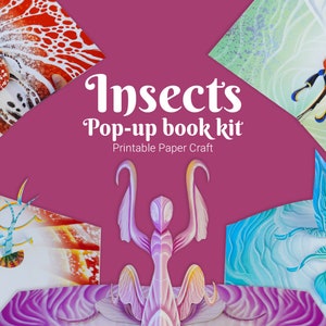 Livre pop-up DIY insectes, créations en papier imprimable, téléchargement numérique, livre d'insectes DIY, modèle téléchargeable, scarabée, kit d'artisanat mante