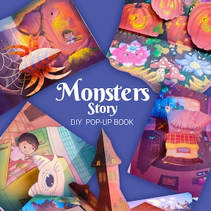 Livre pop-up DIY Monsters pour enfants, kit de modèles d'origami 3D pour créer votre propre livre pop-up, fichiers jpeg imprimables
