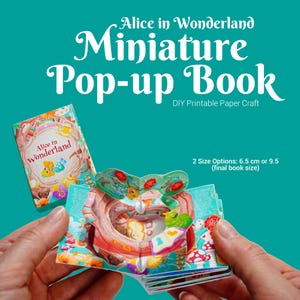 Miniatur DIY Popup-Buch mit Alice im Wunderland, digitale Vorlage, 3D-Papierbastelei, kleines Buch zum Downloaden