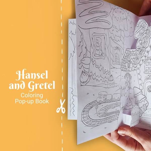 Hansel and Gretel popup coloring pages kit, printable gift for kids and adults, family activity, papercraft gift for kids and parents