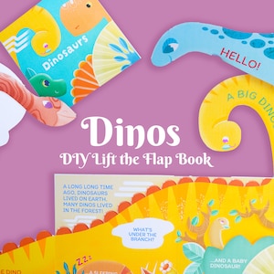 Libro de bricolaje con dinosaurios que levantan la solapa para niños, libro de escondite para imprimir y armar en casa, actividad preescolar para niños pequeños