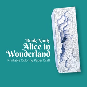 Coloring Book Nook with Alice in wonderland, Alice falls through the rabbit hole, digital template