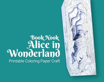 Coloring Book Nook with Alice in wonderland, Alice falls through the rabbit hole, digital template