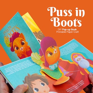 Pop-upboekenset Puss in Boots voor kinderen, kit voor het maken van verhalenboeken, knutselpapiersjabloon, digitale download, activiteit voor kinderen