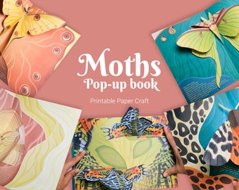 Moths DIY pop up book creation kit for adults, DIY pop-up book project to make at home, creative activity, nature-inspired 3D paper craft