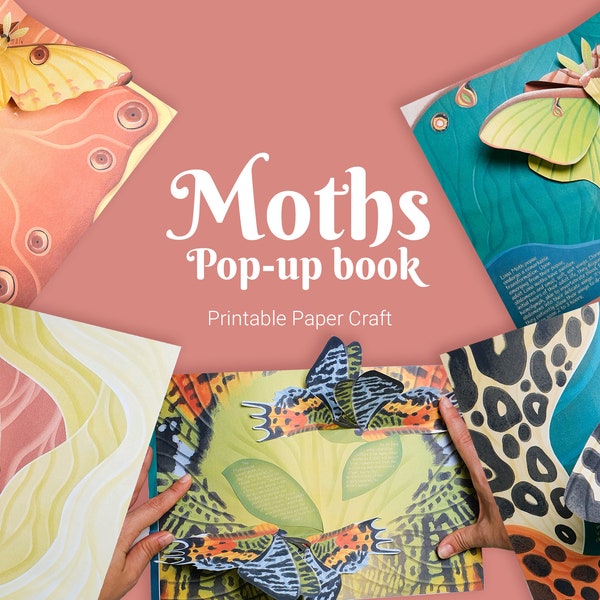 Moths DIY pop up book creation kit for adults, DIY pop-up book project to make at home, creative activity, nature-inspired 3D paper craft