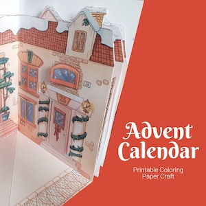Calendario dell'Avvento in carta con citazioni invernali, biglietto pop-up, calendario stampabile per adulti e bambini, progetto origami natalizio