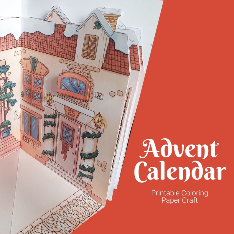 Calendario dell'Avvento 3D realizzato in carta con citazioni invernali, biglietto pop-up, calendario stampabile per adulti e bambini, progetto origami natalizi immagine 1