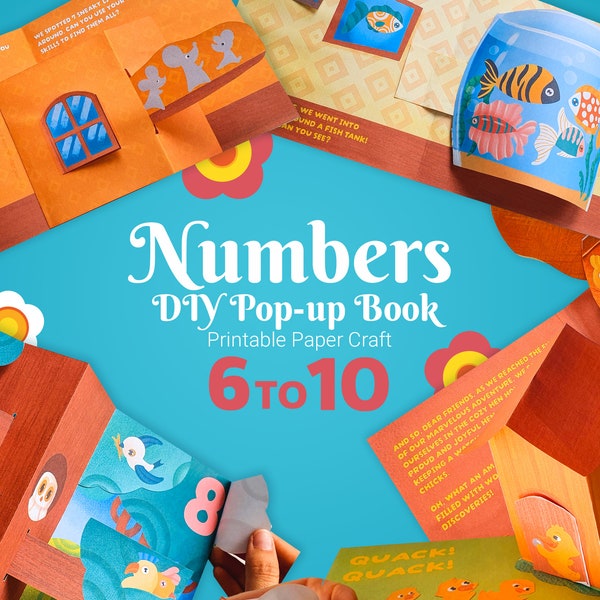 Numbers 6 to 10 pop-up book for kids, make your own pop-up book paper craft kit, 3d DIY activity for children, fine motor skills practice