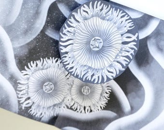 DIY Pop-Up Book Template: Sea Animals Papercraft for Adults - Black & White Printable
