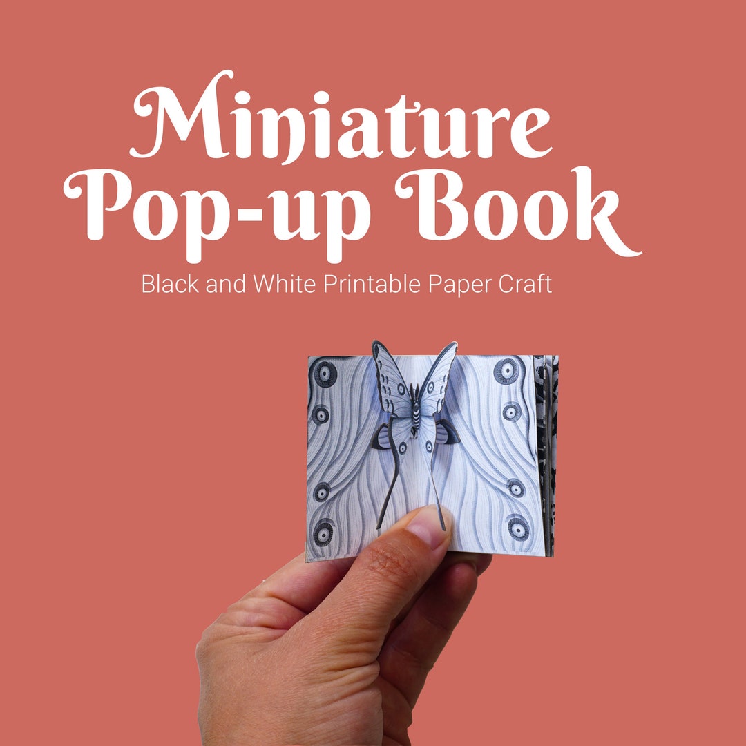 Moths Black and White Miniature Pop-up Book, Tiny Pop-up Book Digital ...