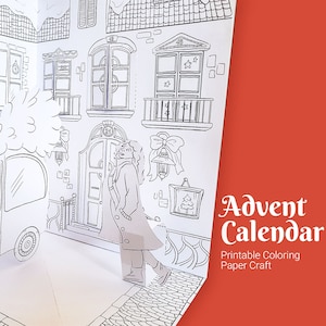 Papercraft-kleurplaten adventskalender, afdrukbare kalenders voor volwassenen en kinderen, kerstorigamiproject, kerstactiviteit