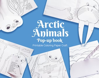 Winter animals diy pop-up book printable template, fun papercraft activity for kids, easy cut and fold project