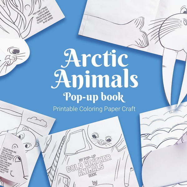 Modèle imprimable de livre pop-up de bricolage d'animaux d'hiver, activité de papercraft amusante pour les enfants, projet de découpe et de pliage facile