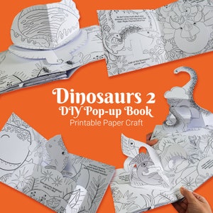 Libro desplegable para colorear con dinosaurios, colorear y hacer un libro desplegable, kit imprimible para niños, dinosaurios divertidos, actividad familiar