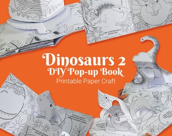DIY Pop-Up-Buch zum färben mit Dinosauriern, Ausmalen, färben und ein Pop-Up-Buch machen, printable Kit für Kinder, lustige Dinosaurier, Familienaktivität