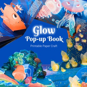 Nature pop-up book kit for children about bioluminescence, fireflies, animals and nature that make light,  3d paper craft idea for kids
