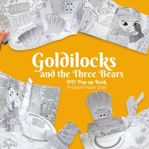 Kit de livre à colorier Boucle d'or et les trois ours pour enfants, cadeau d'artisanat en papier pour les enfants, modèle imprimable pour l'artisanat en papier 3D