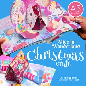 Alice im Wunderland DIY Pop-up Buch Papierfigur, druckbare Vorlage, Winteraktivität für Kinder und Erwachsene, Jahreszeitenbasteln