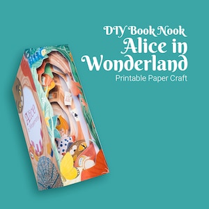 Papier Buch Nook mit Alice im Wunderland, Alice fällt durch den Kaninchenbau, digitale Vorlage