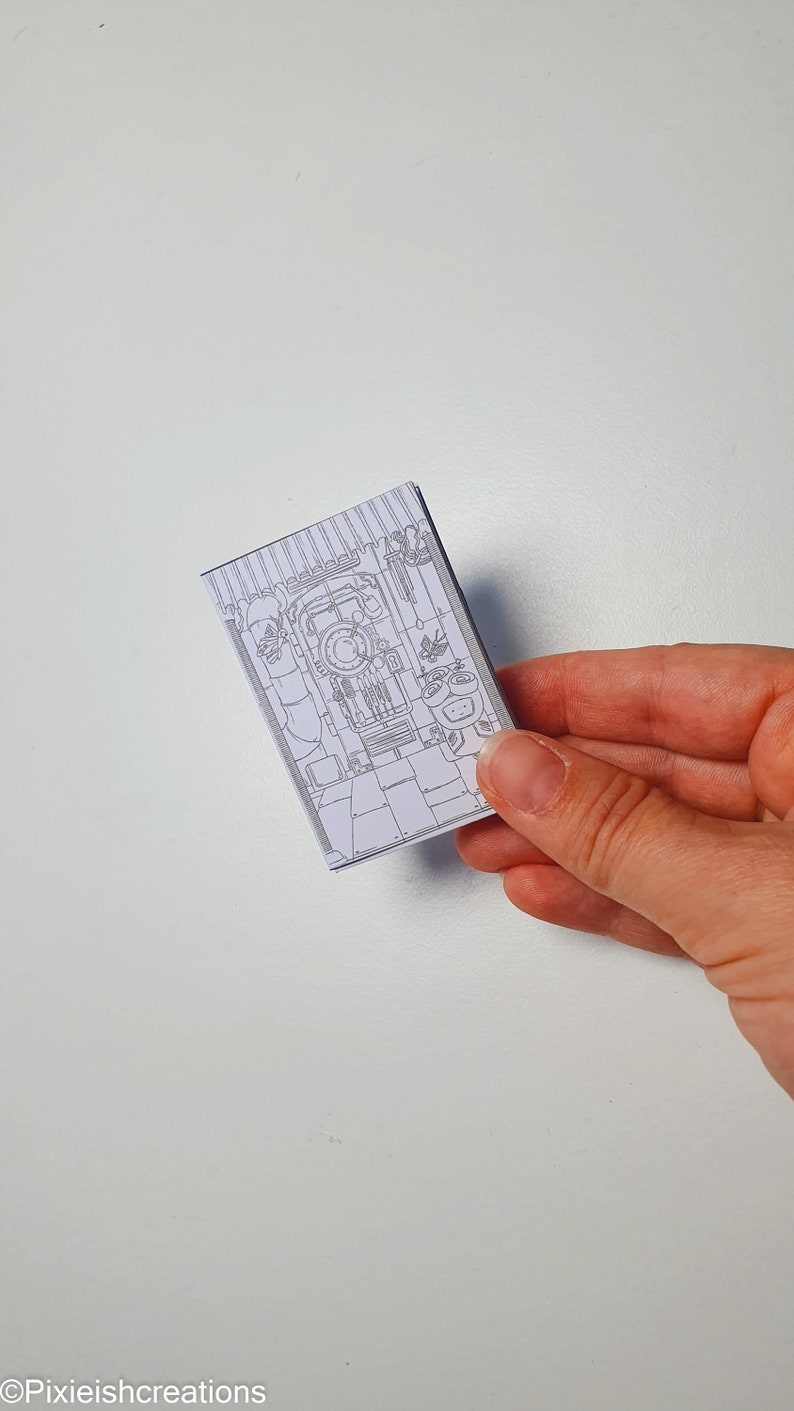 Miniatur-Roboter Papierhaus, Minibuch zum Ausmalen, Miniaturbuch Papierhandwerk, druckbares Vorlagen-Kit, 3D-Origami-Buch Bild 3