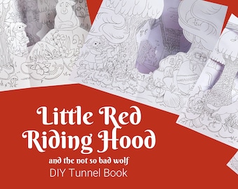 Little Red Riding Hood diy carousel book and coloring pages, printable template