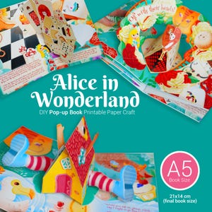 Alice im Wunderland DIY Pop Up Buch, Bastelbogen, Bastelanleitung, Bastelbogen, Bastelbogen, DIY Geschenk für Kinder und Erwachsene, digitaler Download