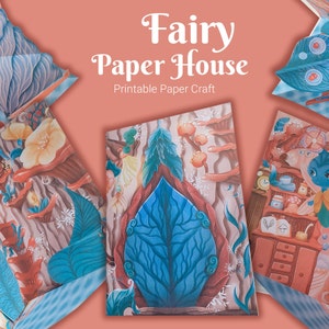 Kit maison féerique en papier, activité manuelle pour découper et plier du papier avec des éléments contextuels, fabriquer votre propre maison de poupée, modèle 3D de maison fantastique en papier