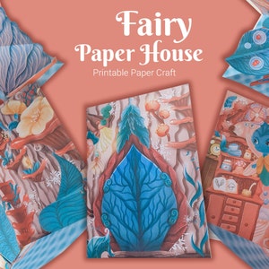 Fairy Paper House kit, cutting and folding paper craft activity with pop up elements, make your own dollhouse, 3D paper fantasy house model