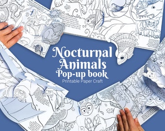 Night animals coloring pop-up book creation kit, fun coloring kids, learn nocturnal animals, project based learning, fun family activity