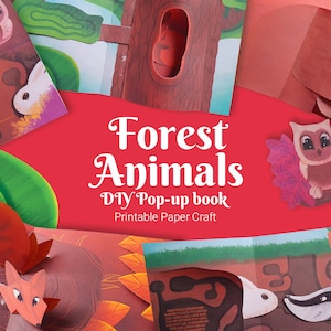 Libro interactivo de animales del bosque para niños, plantilla imprimible de papel con forma de libro desplegable