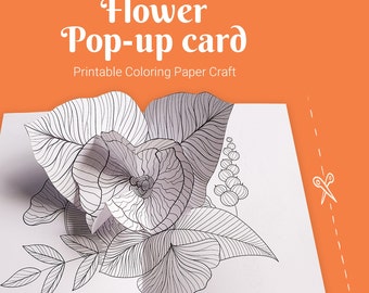 3d pop-up flower coloring page, handmade pop-up card, floral illustration, handmade gift, card making kit, adult coloring sheet