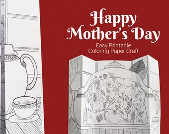 Mother's Day Pop Up Card: 3D Tea Pot Coloring Page (Digital Download)