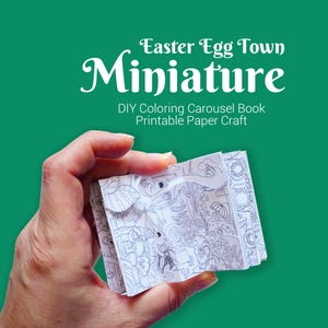 Miniatura de Páscoa DIY para colorir em papel, kit de artesanato 3D, cidade de ovos de Páscoa com coelho da Páscoa para colorir, modelo para baixar, para imprimir