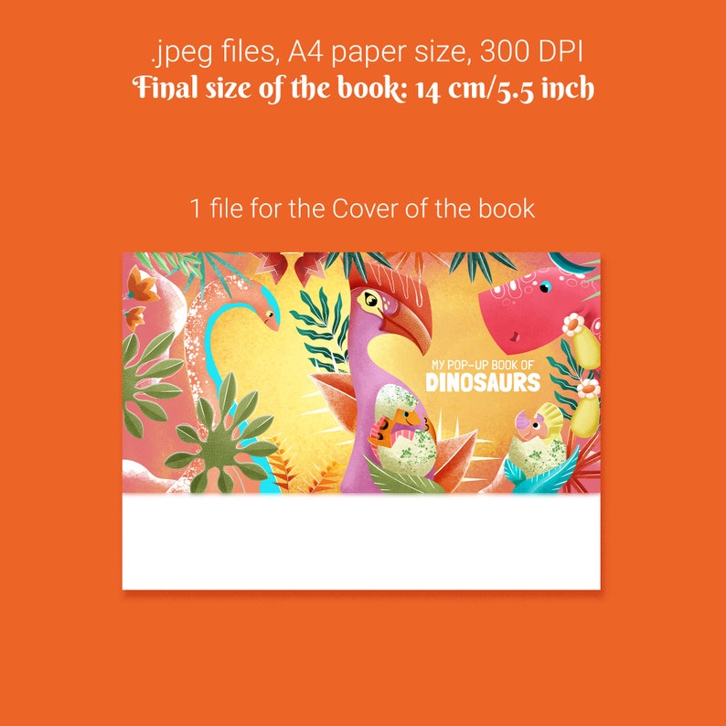 May include: A colorful book cover with the title "MY POP-UP BOOK OF DINOSAURS". The cover features illustrations of various dinosaurs in a vibrant, cartoon style. The book is 5.5 inches in size.