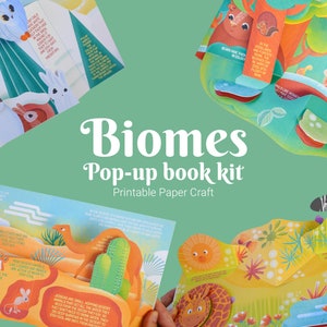 Libro desplegable para niños sobre geografía: desiertos, praderas, selvas tropicales, bosques y tundra, kit de libro desplegable en 3D, manualidad de papel imprimible