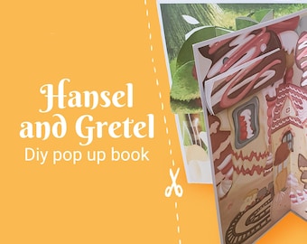 Hansel and Gretel diy pop-up book for kids, fairytale paper craft project, printable family activity, diy gift idea, instant download