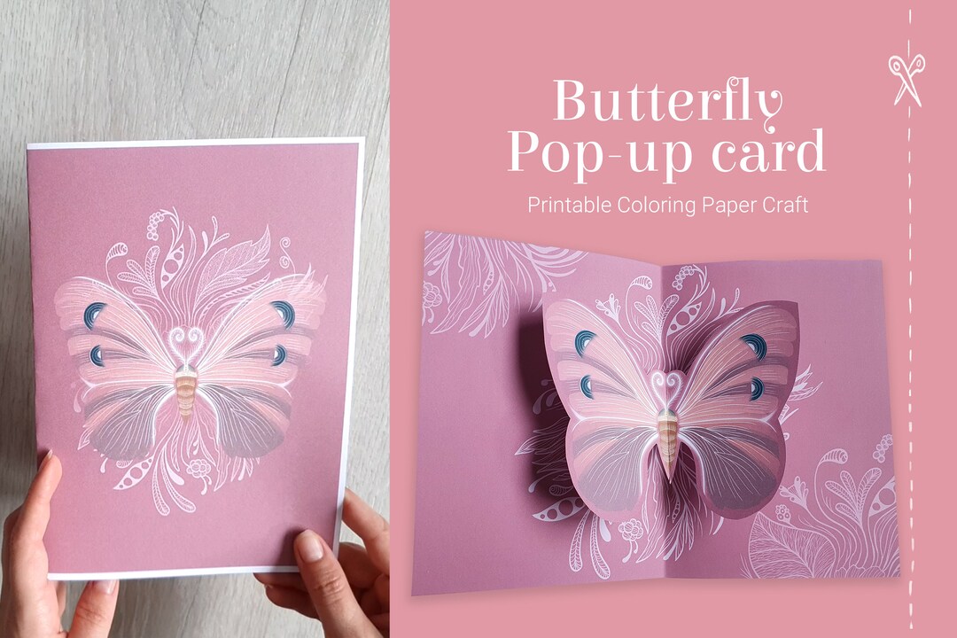 Butterfly Pop-up Card, Printable Pop-up Template, Pink Papercraft Card ...