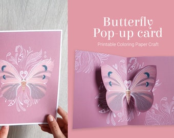 Carta pop-up farfalla, modello pop-up stampabile, carta papercraft rosa, kit carta pop-up, regalo di carta fatta a mano