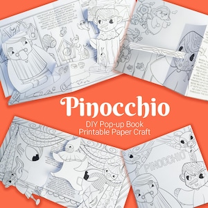 Pinocchio libro pop-up da colorare fai da te, stampabile, cartaceo, libro 3D per bambini, kit libro pop-up, download digitale, attività per la famiglia, progetto per bambini
